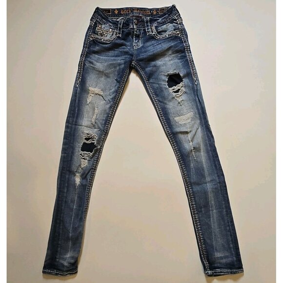 Rock Revival Womens Skinny Jeans Style EP91195207R Color Sun 25 Distressed Holes - Picture 1 of 11